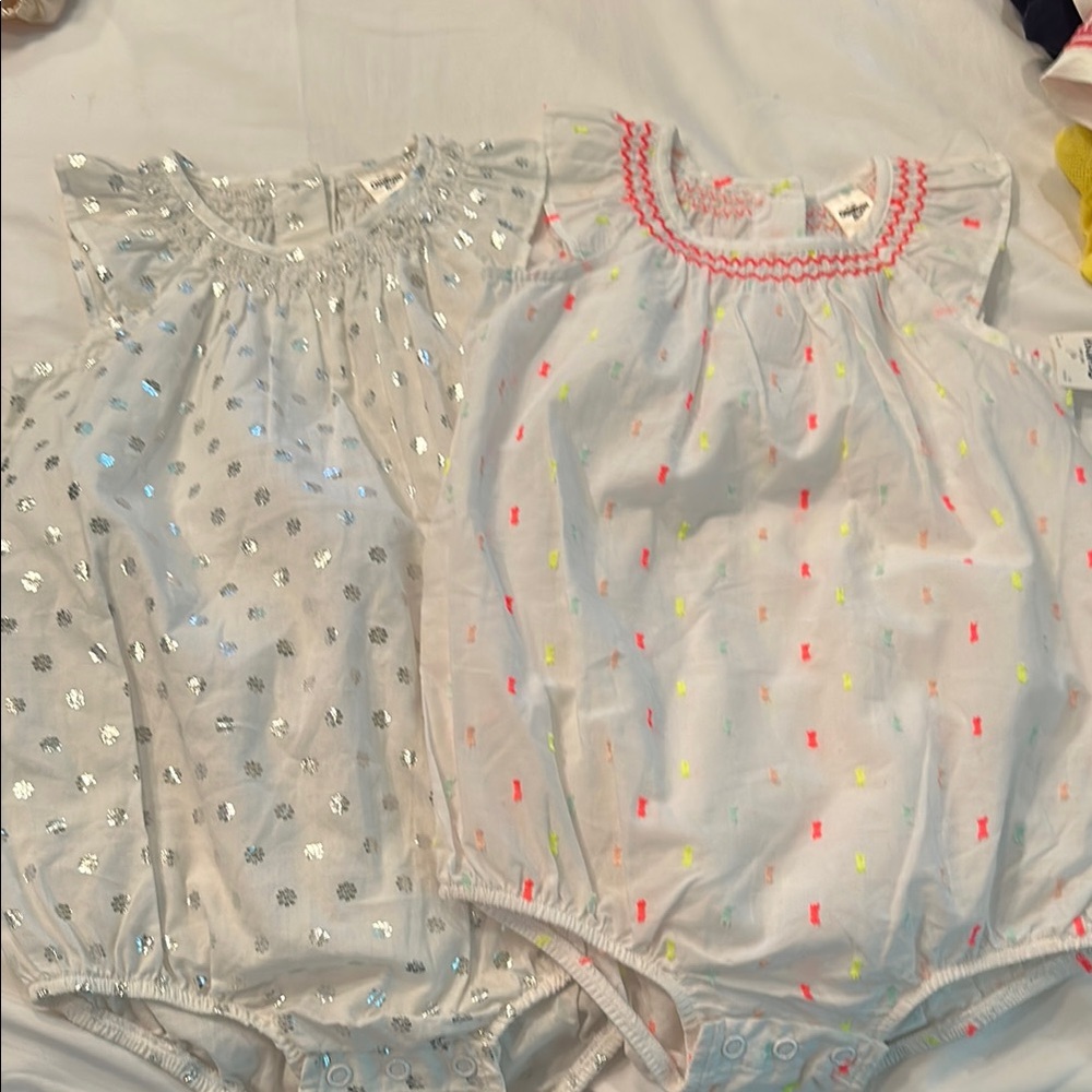 2 OshKosh B'gosh Silver and White and neon color Baby Rompers